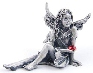 Pewter Fairy - Red Stone Sitting