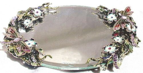 Oval Vanity Tray With Purple Dragonflies