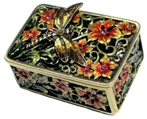 Dragonfly Box With Orange Flowers