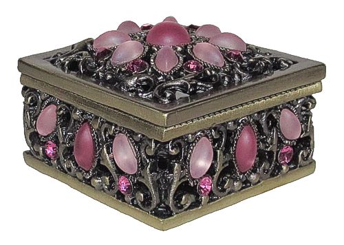 Square Jewelry Box With Pink Stones